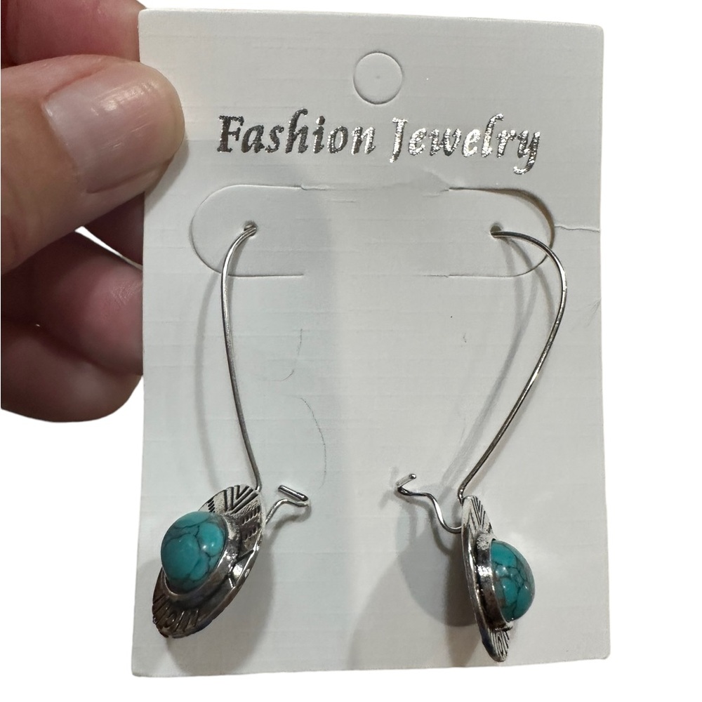 Boho Silver and Turquoise Drop Style Earrings